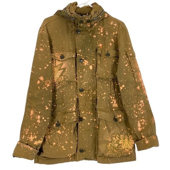 Upcycled Utility Jacket Mens Size Large J Crew Field Mechanic Jacket Army Tan - Picture 1 of 16